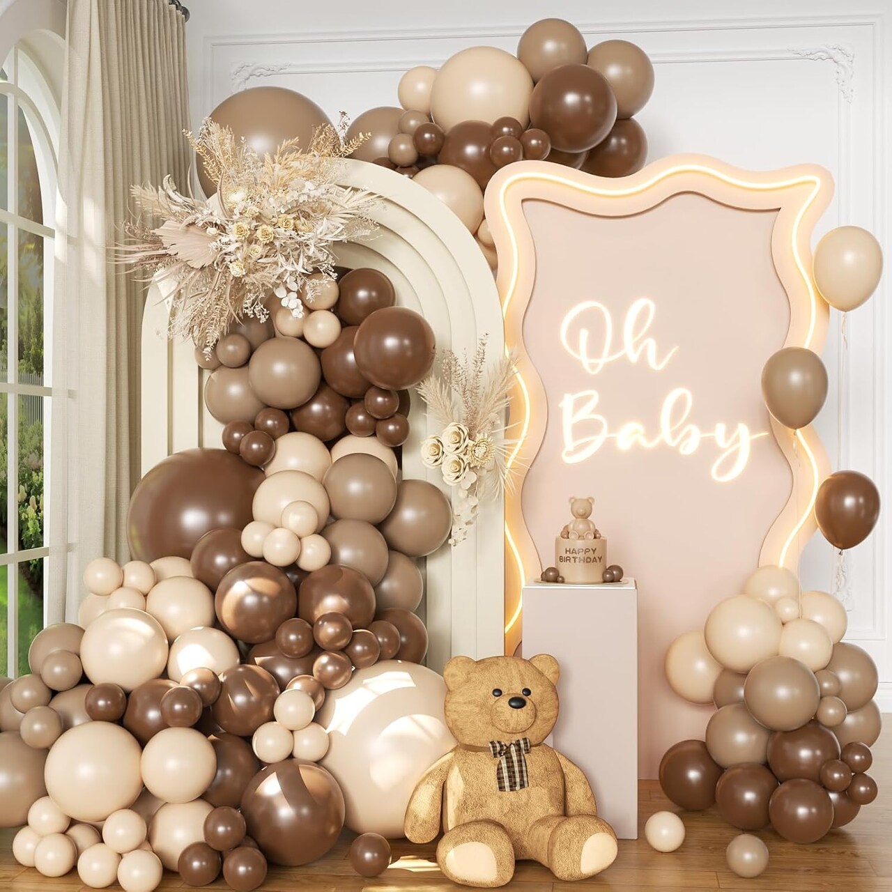 Brown Balloon Arch Kit 138 Pcs Neutral Balloon Arch Garland Kit Include Brown Beige Nude Tan Balloons for Baby Shower Gender Reveal Wedding Birthday Party Decoration (Brown and Beige)